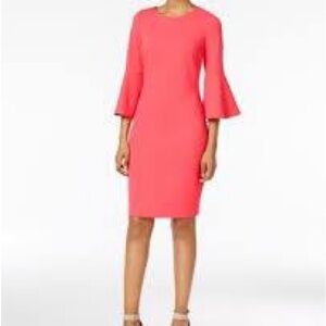 Calvin Klein Coral Bell-Sleeve Sheath Dress - Women's